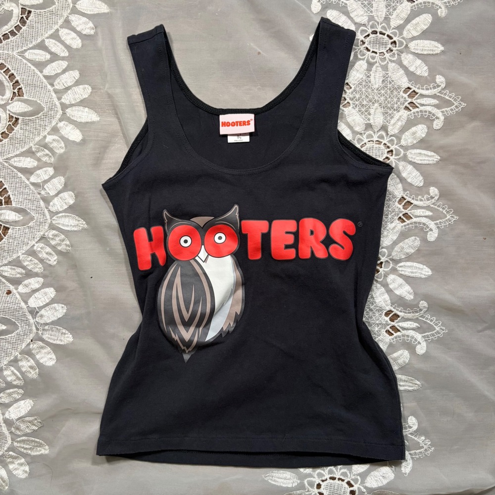 Y2K Hooters Graphic Tank Top Black Ripple Junction Owl Logo Sleeveless Small